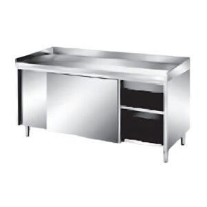 2 Door Stainless Steel Base Cabinet with Sliding Doors and Backsplash for Commercial Kitchen