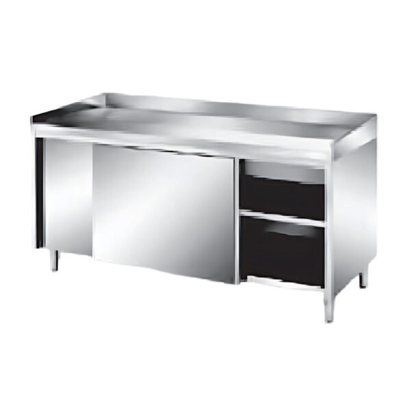 2 Door Stainless Steel Base Cabinet with Sliding Doors and Backsplash for Commercial Kitchen