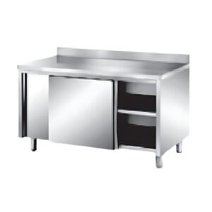 2 Door Stainless Steel Base Cabinet with Sliding Doors and Backsplash for Commercial Kitchen