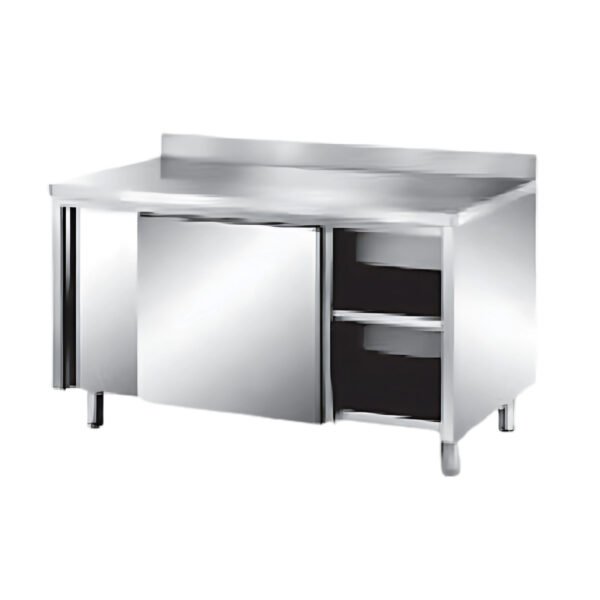 2 Door Stainless Steel Base Cabinet with Sliding Doors and Backsplash for Commercial Kitchen