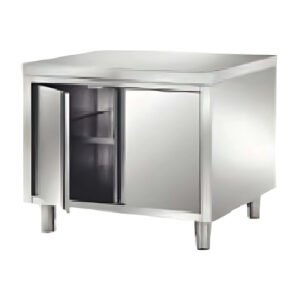2 Door Stainless Steel Base Cabinet with Top for Commercial Kitchen```