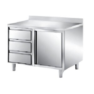 Stainless Steel 1 Door Base Cabinet with 3 Side Drawers for Commercial Kitchen