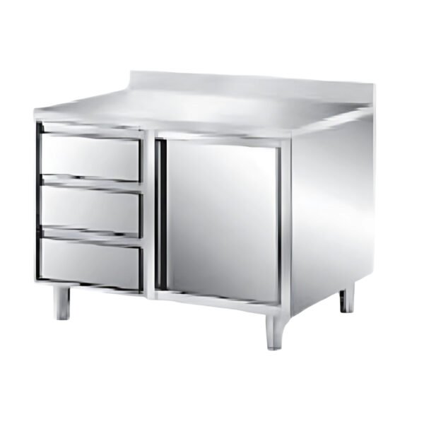 Stainless Steel 1 Door Base Cabinet with 3 Side Drawers for Commercial Kitchen